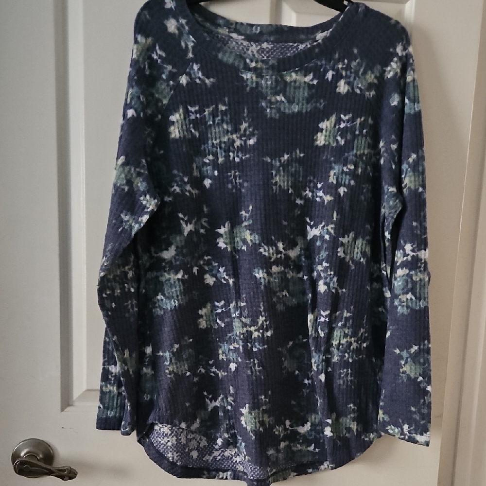 Peace Pearls Floral Blue Women's Top Large